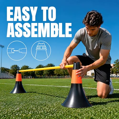 9 Inch Agility Training Cones with Poles, 10PCS Set Soccer Basketball Practice Cones for Speed Footwork and Coordination Drills