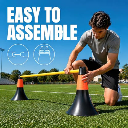 9 Inch Agility Training Cones with Poles, 10PCS Set Soccer Basketball Practice Cones for Speed Footwork and Coordination Drills