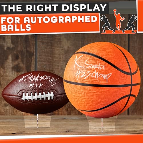 Basketball Stand Display – Showcase Balls in a Clean, Premium Look with Clear Acrylic Holder, Smooth Edges, Quick Snap Assembly & Stable Support – Football Stand Display for Soccer, Volleyball, Rugby