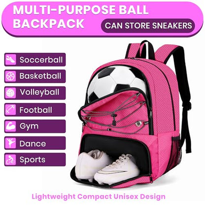 Hsmihair Youth Soccer Bag-Soccer Backpack&Backpack for Football Basketball,with Ball Compartment Separate Cleat Package - color: Pink2