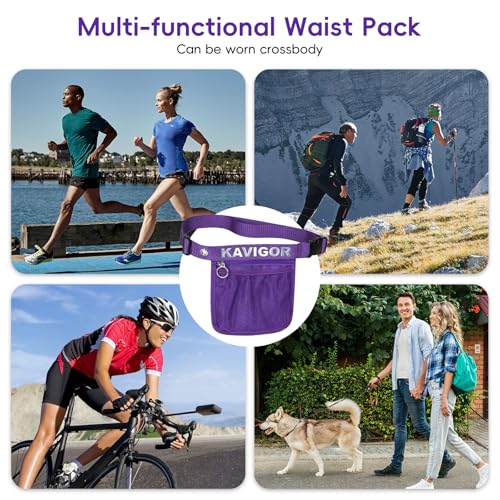 KAVIGOR Pickleball & Tennis Ball Holder Waist Pouch Holds 3-4 Balls, Multi-Functional Sports Belt Bag with Zipper Pocket and Carabiner - color: Purple