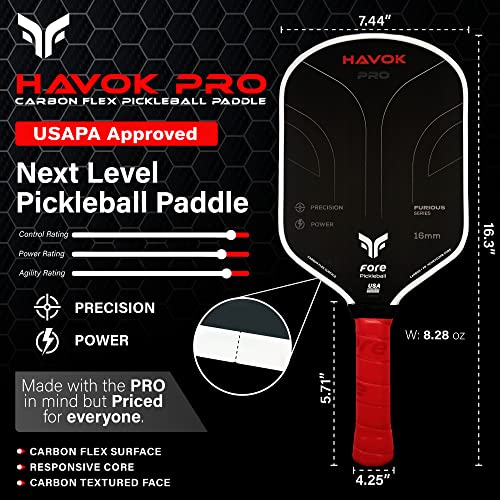 Havok Pro Pickleball Paddle: Carbon Fiber Surface for Enhanced Power, Precision and Maximum Spin - Large Sweet Spot and USAPA Approved - color: Blue