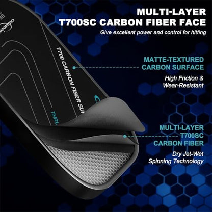 Pickleball Paddles, Multi-Layer T700 Textured Carbon Fiber Pickleball Paddle, 2-Types of Thickenesses, USAPA Approved Carbon Fiber Surface Pickle Ball Paddle, Strong Power, Stability and Spin Surface - size: 16MM