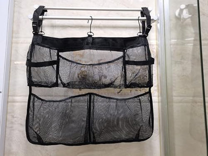 Pool Side Storage mesh bag, 24 x20" Above Ground Swimming Pool side Hanging Organizer Net Basket for Towels, Cups, Toys, Outdoor Pool Accessories with Hooks Attaches to Poolside and Fence (Black) - size: Small
