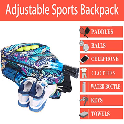 ACOSEN Tennis Bag Tennis Backpack - Large Tennis Bags for Women and Men to Hold Tennis Racket,Pickleball Paddles, Badminton Racquet, Squash Racquet,Balls and Other Accessories - color: Green Floral