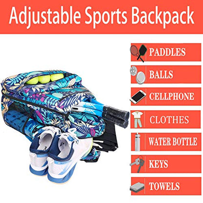 ACOSEN Tennis Bag Tennis Backpack - Large Tennis Bags for Women and Men to Hold Tennis Racket,Pickleball Paddles, Badminton Racquet, Squash Racquet,Balls and Other Accessories - color: Green Floral
