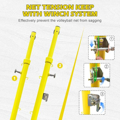 Volleyball Net Systems,Heavy Duty Indoor Volleyball Net Height Adjustable, Portable Volleyball Poles for Backyard Outdoor School Stadium(1 Volleyball Net + 1 Badminton Net)