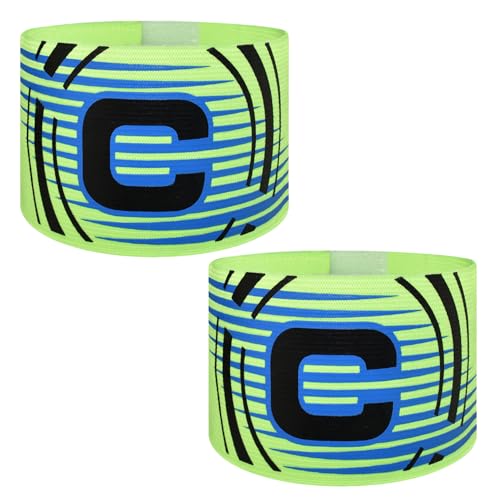 Soccer Captain Armband, 2Pcs Sports Captain Armbands Elastic Protective Arm Badge Adjustable Football Basketball Player Bands Adult Women Men - style: arc-bright green