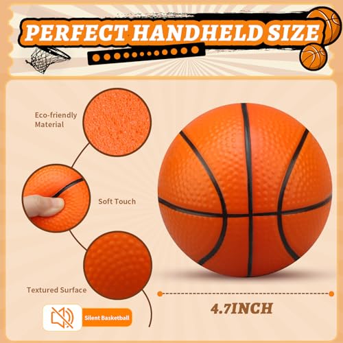 LNCOJOLM Mini Foam Basketball Replacement Ball for Indoor Hoop, Orange Silent Soft Squeeze Stress Ball Quiet Bouncy Toy for Kids Toddler, Beach Pool Indoor Outdoor