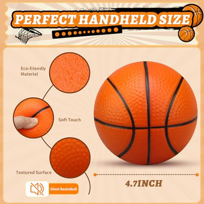 LNCOJOLM Mini Foam Basketball Replacement Ball for Indoor Hoop, Orange Silent Soft Squeeze Stress Ball Quiet Bouncy Toy for Kids Toddler, Beach Pool Indoor Outdoor