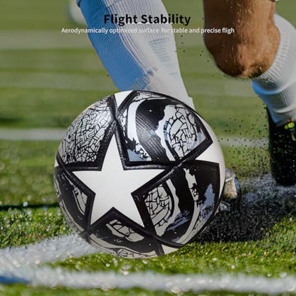 Professional Soccer Ball Size 5, Thermal Bonded Waterproof PU Match-Quality Training Ball with Pump - color: Gray