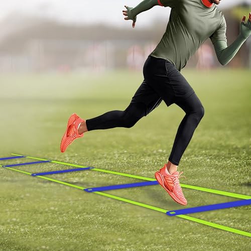 20ft Adjustable Agility Speed Ladder Training Ladder with Carry Bag - Soccer, Speed, Football Fitness Feet Training - Agility Training Equipment for Footwork Drills - color: Blue
