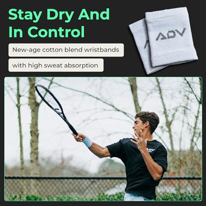 ADV Tennis Wristbands with New Age Polyester Cotton Blend - Ultra Absorbent Wrist Sweatbands - Doublewide & Slim Wrist Bands for Sweat - 4 Pack or 2 Pack