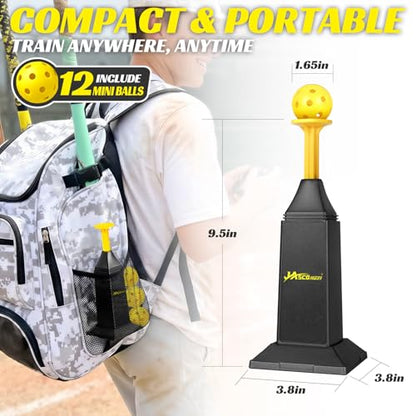 Automatic Pops Baseball Tee with 12 Mini Balls,Height Up to 40inch Batting Tee Without a Pitcher For Solo Practice,Improve Swing Timing&Accuracy, Portable Pitching Machine Softball Tee For ALL Players