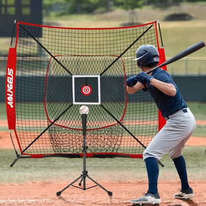 6'X6' Baseball Softball Practice Net,Pitching Net,Batting Net,with Bonus Strike Zone,Target and Bow Frame,for Hitting,Pitching,Catching - size: 6 x 6 FT, style: Strike Zone Version-Red