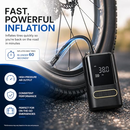 Portable Bike Air Compressor – Mini Electric Tire Pump with Auto Shut-Off, Multi-Valve Compatible, Rechargeable Tire Inflator for Bikes, Cars & E-Bikes