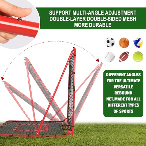 BaseGoal Baseball and Softball Rebounder Net,Baseball Rebounder,Volleyball Rebounder,Pitch Back Net,Multi-Sport Training Rebound Screen,with Pitching Target,Easy Adjustable Angles - size: 47x47 IN, style: Red