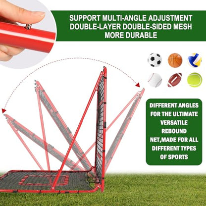 BaseGoal Baseball and Softball Rebounder Net,Baseball Rebounder,Volleyball Rebounder,Pitch Back Net,Multi-Sport Training Rebound Screen,with Pitching Target,Easy Adjustable Angles - size: 47x47 IN, style: Red