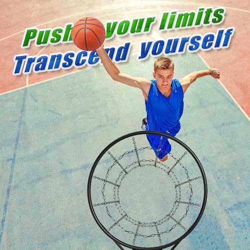 Insaga Chain Basketball Net Heavy Duty Metal - 19'' Basketball Chain Net for Hoop Outdoor Indoor Replacement, Rustproof Steel Chain Net for Standard 12-Loop Rim, Easy to Install