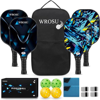 Carbon Fiber Pickleball Paddles Set of 4 or 2 Rackets,USAPA Approved Pickleballs Equipment with Balls,Bag,Accessories,Carbon Fiber T300 Lightweight Pickleball Racquet Set for Men,Women,Kids,Adults - color: 4-Pack-Electric Blue & Jet Black