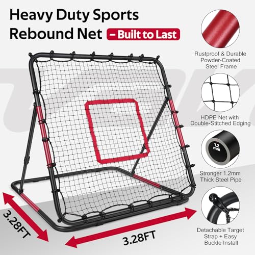 VAVOSPORT Volleyball Rebounder Net 40"x40" – Adjustable Angles Bounce Back Training Equipment for Volleyball, Baseball, Softball & Lacrosse, Durable, Portable, Easy Setup for Indoor & Outdoor Practice