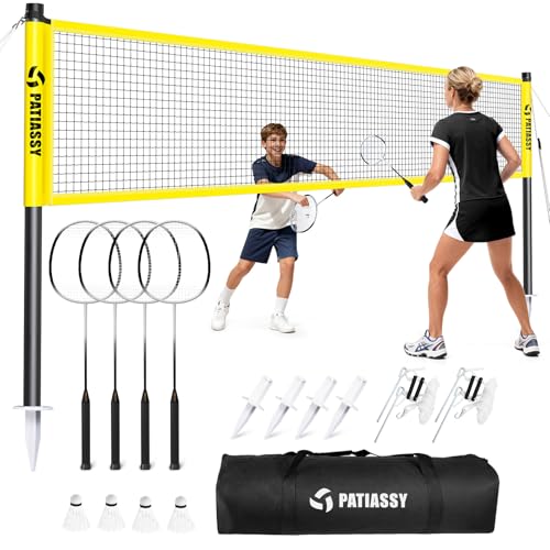 Badminton Set for Backyard, Outdoor Badminton Net with Anti-Sag Design, 4 Professional Badminton Rackets, 4 Shuttlecocks and Carry Bag for Lawn or Beach