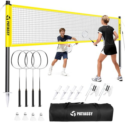 Badminton Set for Backyard, Outdoor Badminton Net with Anti-Sag Design, 4 Professional Badminton Rackets, 4 Shuttlecocks and Carry Bag for Lawn or Beach