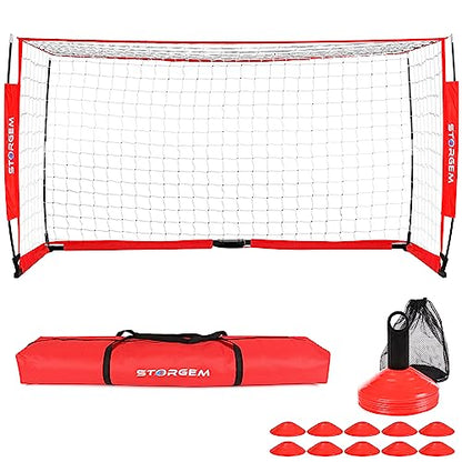 Storgem Soccer Goal,Soccer Net,Soccer Goals for Backyard,with Bow Frame,Collapsible Metal Base and 15 Training Cones - style: 6x4Ft
