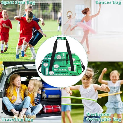Custom Volleyball Gym Bag Duffel Bag for Women Men, Personalized Name Sport Bag Overnight Bags Customized Travel Weekender Bag, Green Blue - color: Green Blue