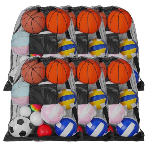 cobee 6 Pack Extra Large Sports Ball Bags, 30" x 40" Mesh Drawstring Backpack with Adjustable Shoulder Strap Training Ball Bag for Basketball Soccer Football Volleyball Gym Equipment Accessories