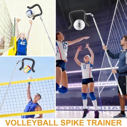 Volleyball Spike Trainer, Telescopic 63"-77" Height w/ Question Mark Hook - Durable Light Hitting Trainer for Serving, Spiking & Jump Training - Real Ball Feel, Ideal for Beginners to Pros (No Ball)