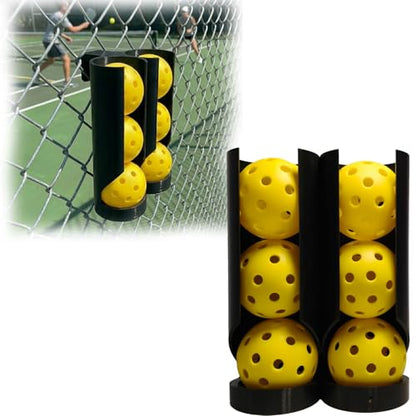 Pickleball Fence Ball Holder, Double Barrel Pickleball Ball Dispenser with Hook, Portable Court Fence Pickleball Holder, Holds 6 Balls, Durable & Weather Resistant