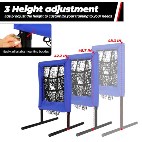 FAHKNSHeavy-Duty Pitching Net, 9 Hole Pitching Net with Strike Zone Removable Digital Targets,3 Height Adjustable Throwing Trainer for Baseball & Softball with Ball - color: blue