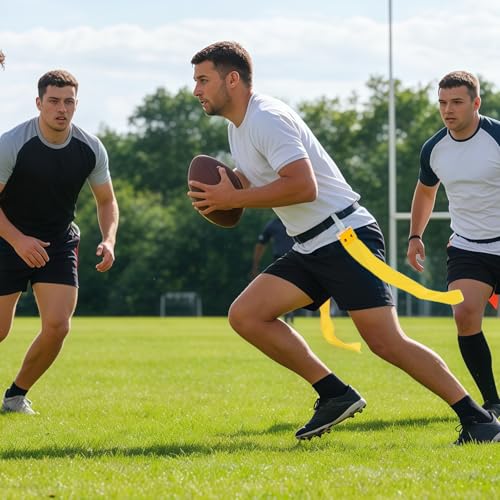 Flag Football Belts, 14 Player Adjustable Flag Football Set with 28 Flags for Youths Adults - Fits Up to 22-46" Waist - color: Red, Yellow