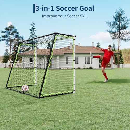 GarveeLife 3-in-1 Soccer Rebounder Net 7x5ft, Large Football Goal Trainer with High, Low Shot Zones, Durable Steel Frame, for, Passing, Ball Control, Solo, Team Skill Practice