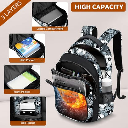 School Backpack for Boys - Basketball Boys Backpack for Kids Children Teens Elementary Middle School - 17″ Sport Bookbag Travel Back Pack for Age 6-18