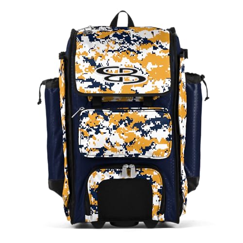 Boombah Rolling Catchers Superpack Baseball/Softball Gear Bag Digital Camo - 23-1/2" x 13-1/2" x 9-1/2" - Multiple Colors - Telescopic Handle and Holds 4 Bats - Wheeled Version - color: Navy/Gold_C23