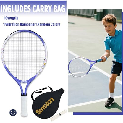 Senston Kids Tennis Racket Set (17 & 23 Inch) - 1 Pack Junior Tennis Racquet, Lightweight Aluminum Frame, Includes Cover - color: blue, size: 17 inch