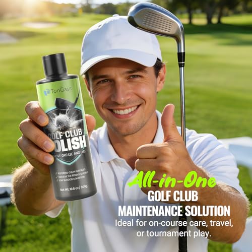 TonGass 3-in-1 Golf Club Cleaning Kit (300g Golf Polish+Cleaner Brush with Groove Sharpener+Cleaning Cloth) Golfs Club Cleaner Set with Retractable Hook Brush & Hookable Towel Complete Accessory Kit