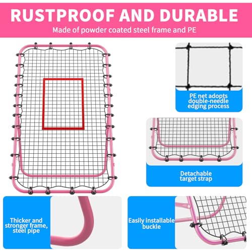 Adjustable Volleyball Rebounder Net 7x4 FT - Ultimate Training Equipment for Volleyball & Lacrosse Enhanced Bouncing System for Volleying, Bumping, and Spiking Drills - color: Pink