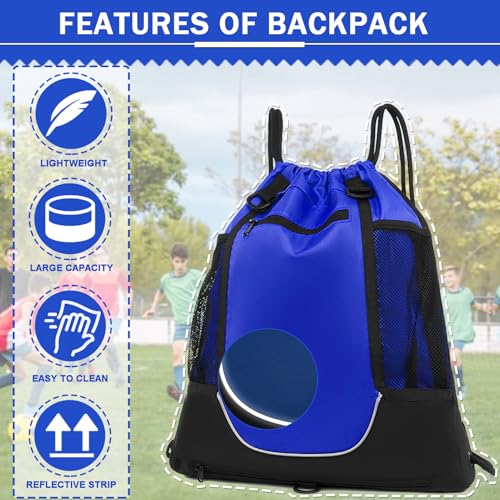 KAEGREEL Drawstring Soccer Bag Basketball Backpack for Kids Teens, Foldable Sports Bags Detachable Ball Mesh Bag for Gym Yoga Football Baseball - color: Blue