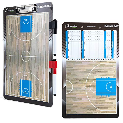 Champion Sports Large & XL Dry Erase Board For Coaching - Whiteboards for Strategizing, Techniques, Plays - 2-Sided Boards with Front Side Full Field - Backside Half Field and Lineup - color: Basketball, style: Standard Coaches Board