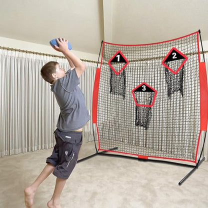 Football Throwing Net - 6x6 FT Portable Training Net with 3 Target Pockets for Improving QB Throwing Accuracy - Outdoor Indoor Teens Adults Practice Gifts