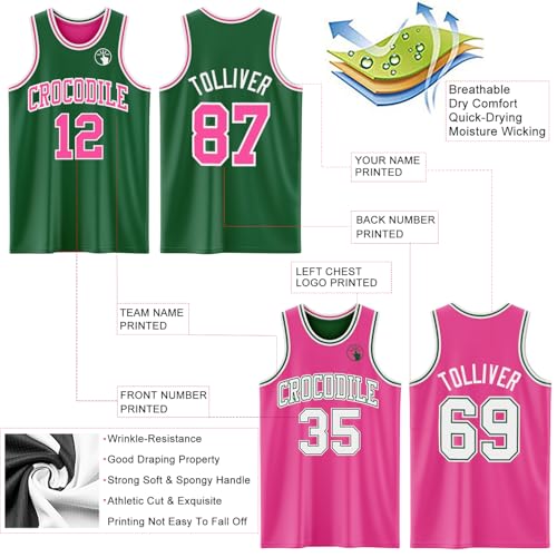 Custom Reversible Basketball Jerseys Men Youth, Personalized Sports Shirts Team Uniforms Printed Name Logo Number - color: Green and Pink