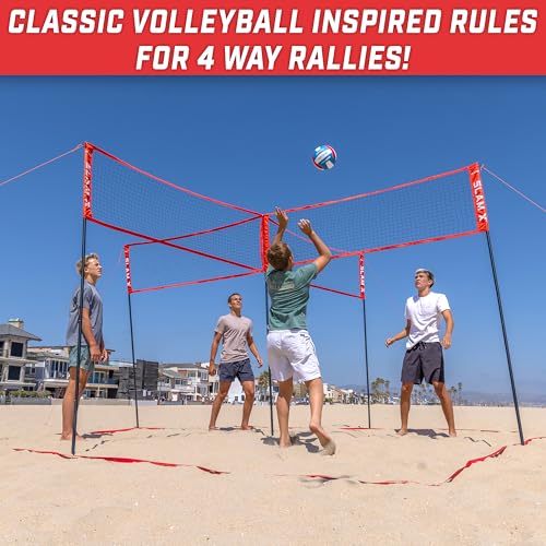 GoSports Slam X 4 Square Volleyball Game Set - 14 ft or 21 ft - Ultimate Backyard & Beach Game for All Skill Levels - color: 14 x 14 ft