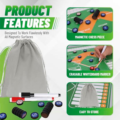 ZPU 23 Picese Baseball Magnets Set with 2 Dry Erase Black Marker Pens, 2 Red Marker Pens, 1 Storage Bag, Tactics Strategy Board Coaches Clipboard Accessories (Board NOT Included) - style: Baseball