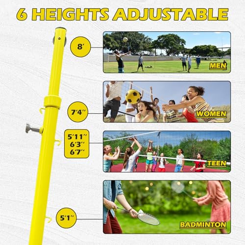 Indoor Volleyball Net,31FT Professional Standard Volleyball Net, Iron Poles Adjustable 6 Heights of 5ft-8ft, for School Outdoor Grass Indoor