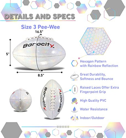 Football Premium Boy and Girl Official Match Ball with Reflective Iridescent Rainbow Hex Pattern, Durable Indoor, Outdoor, Training Practice Game Playtime