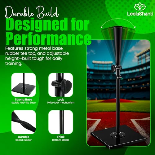 Baseball Batting Tee-(24" – 37") Premium Portable Batting Tee with Removable Rubber Top, Heavy-Duty Base & Height Adjustable for Baseball, Softball & T-Ball, Suitable for All Ages