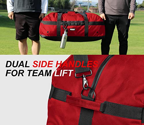 Fitdom 132L 36" Heavy Duty Extra Large Sports Gym Equipment Travel Duffel Bag W/Adjustable Shoulder & Compression Straps. Perfect for Soccer Baseball Basketball Hockey Football Team Coaches & More - color: Red